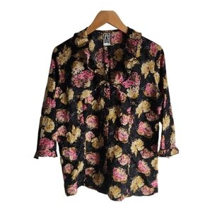 Vintage Floral Black and Pink Women's Top